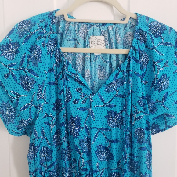 Destination 365 Womens Maxi Dress SM Flutter Sleeves Tie Neck CottageCore Blue - Picture 2 of 12